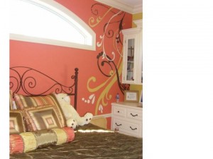 Teen whimsical swirls PEACH paint on walls