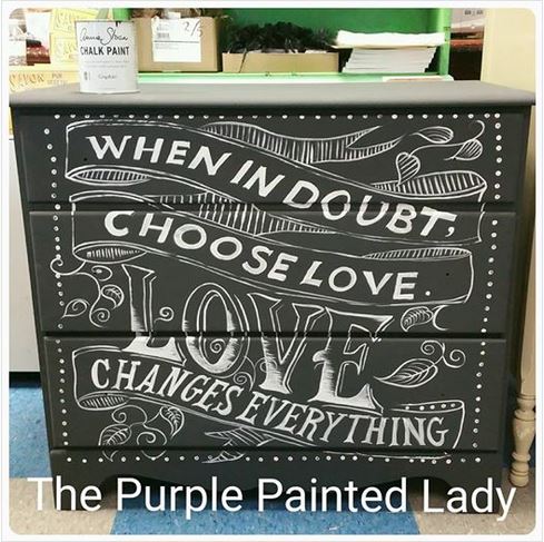 Typography LOVE quote The purple Painted Lady Chalk Paint annie sloan dresser