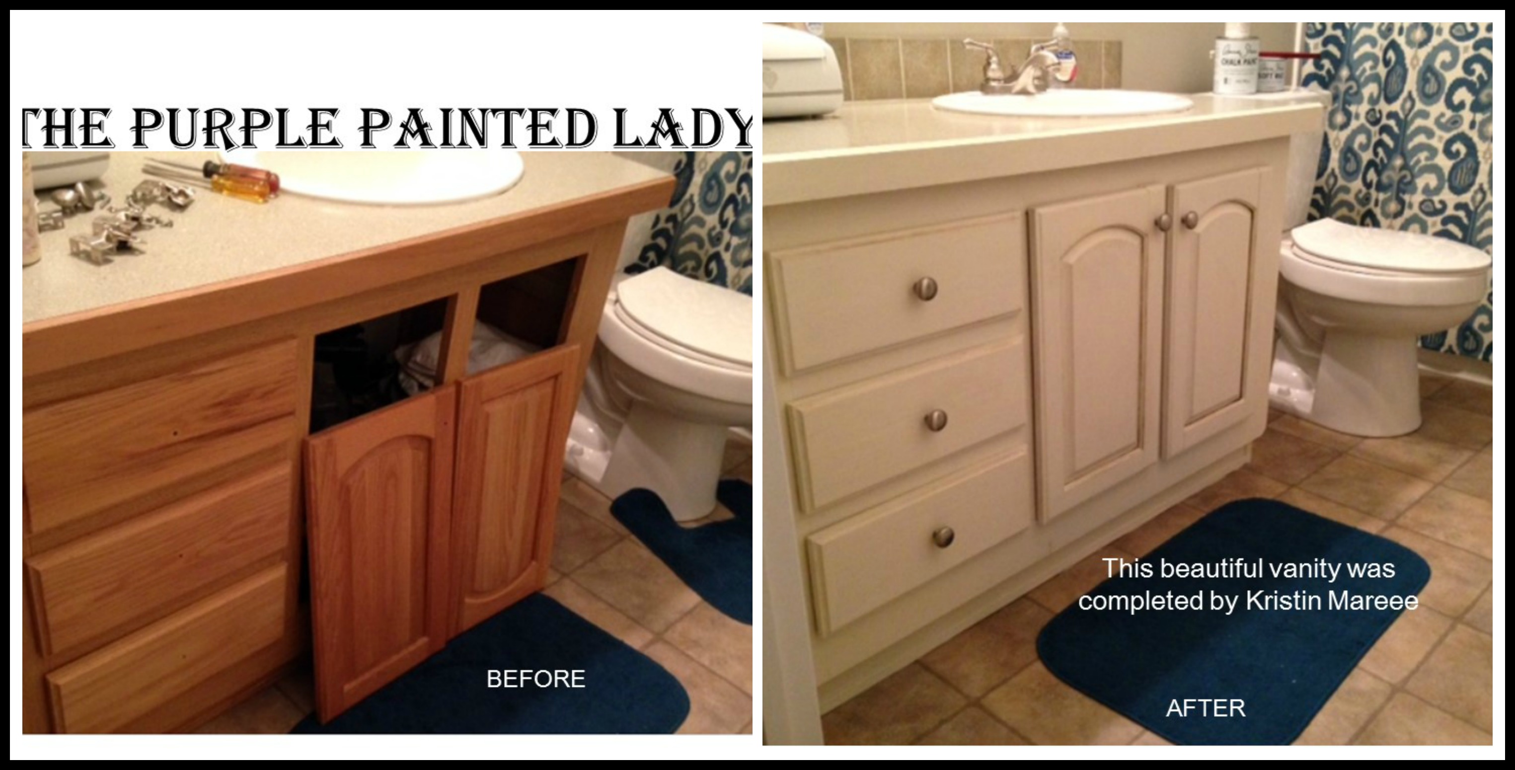 The Purple Painted Lady Vanity Before & after Chalk Paint PicMonkey Collage
