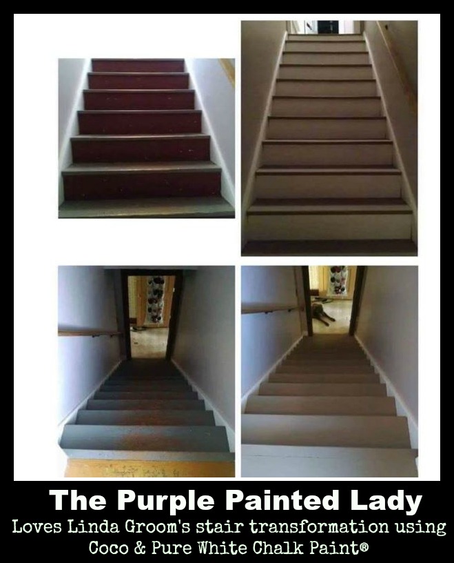 The Purple Painted Lady Linda Groom Chalk Paint stairs Annie Sloan Lacquer Coco Pure White