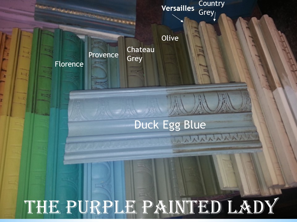 Duck Egg Blue with Green Olive Versailles Chateau Comparison Sample Boards Labeled The Purple Painted Lady Chalk Paint