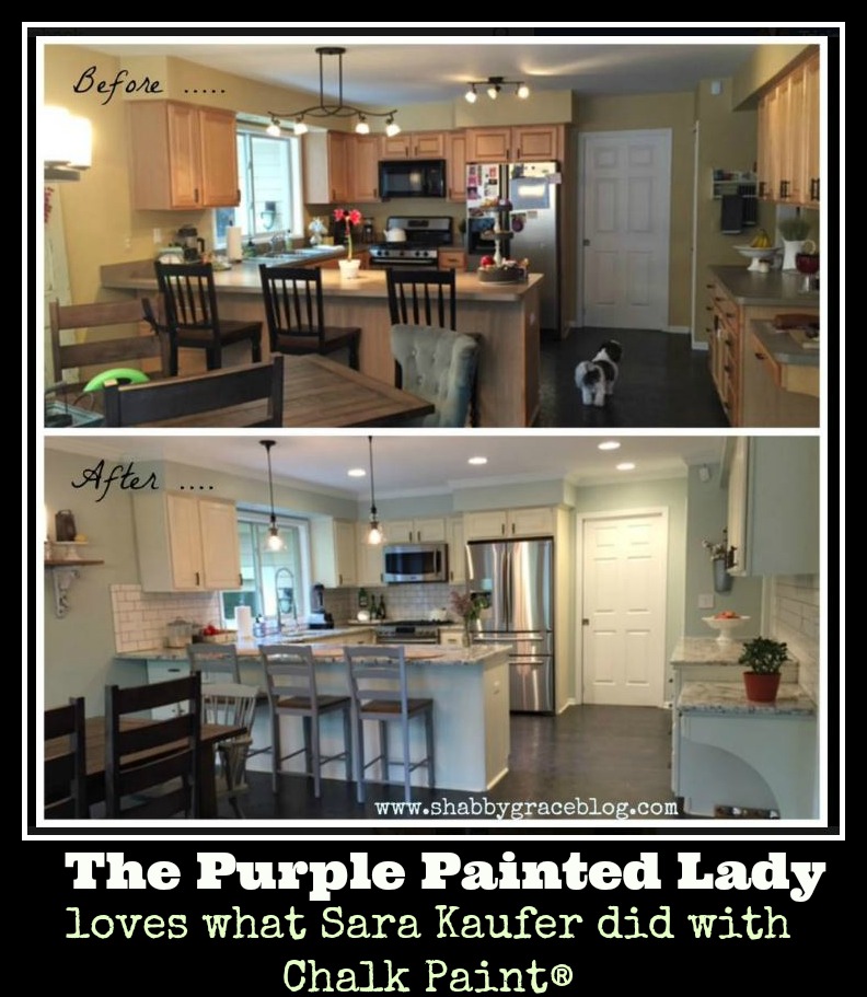 The Purple Painted Lady Sara Kaufer Chalk Paint Kitchen Before after Shabby by Grace Blogs