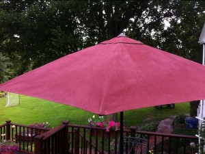 The Purple Painted Lady Patio Umbrella Primer Red after 2 close up
