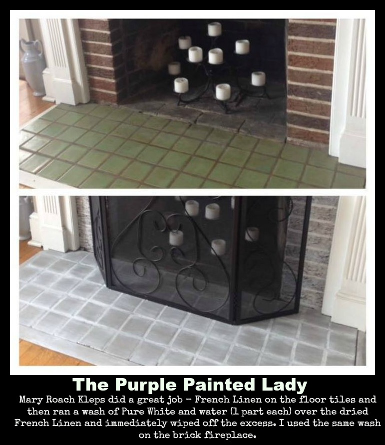 The Purple Painted Lady Mary Roach Kleps Fireplace French Linen Pure White before after