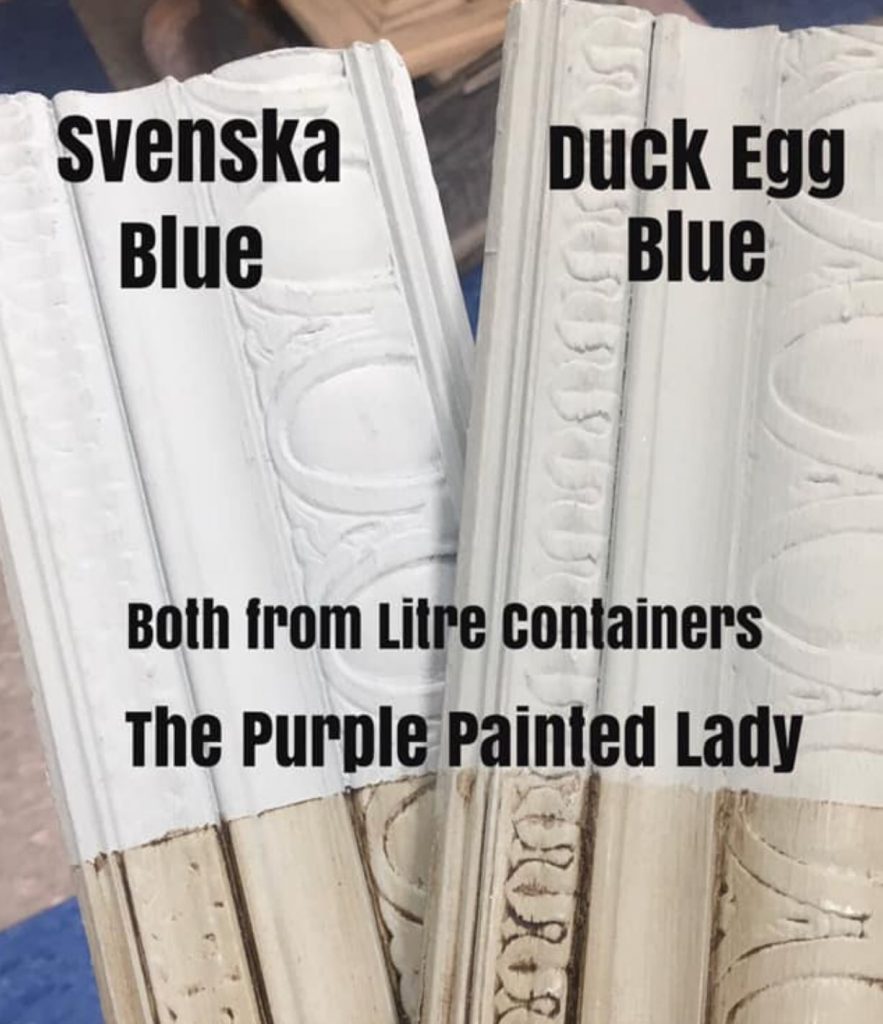 Comparison of Svenska Blue and Duck Egg Blue Chalk Paint, both packaged in a Litre container