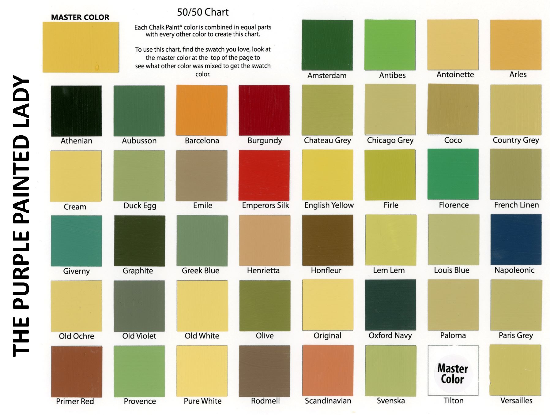 Country Chic Paint Color Card - 50 Furniture Paint Color Swatches